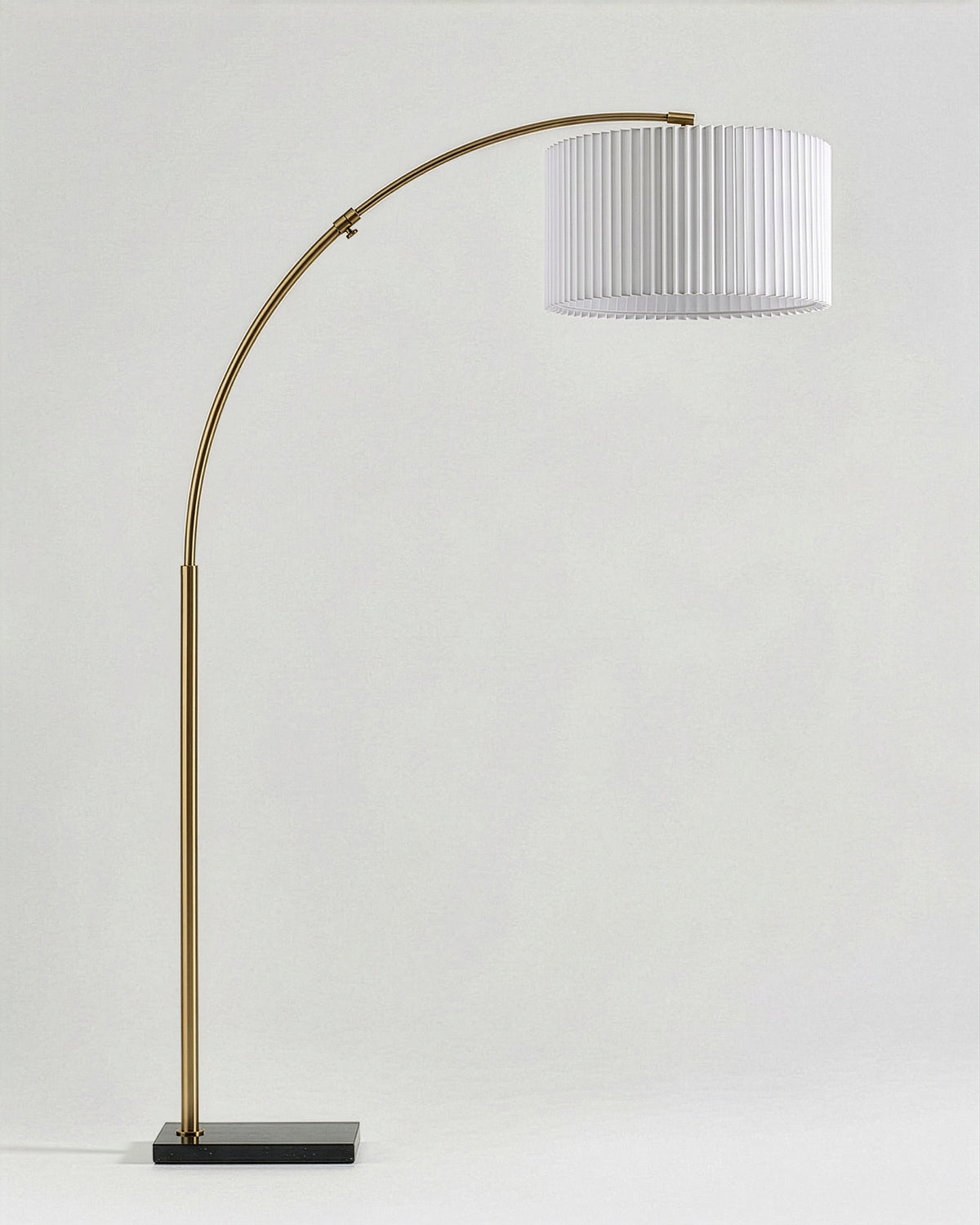 Glowmere Logan Marble Base Arc Floor Lamp with Footswitch in brass