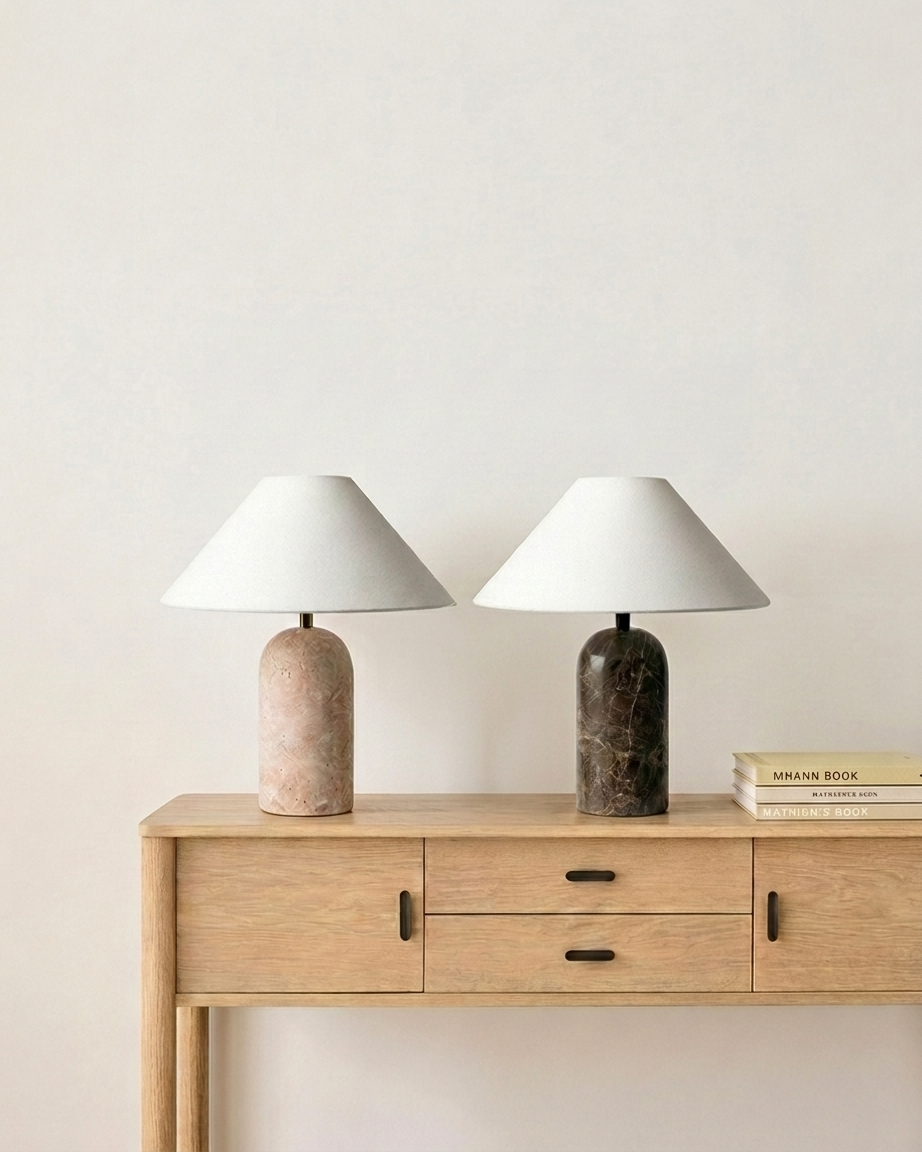 Glowmere Sansa Natural Stone Base A Line Shade Table Lamp view 5