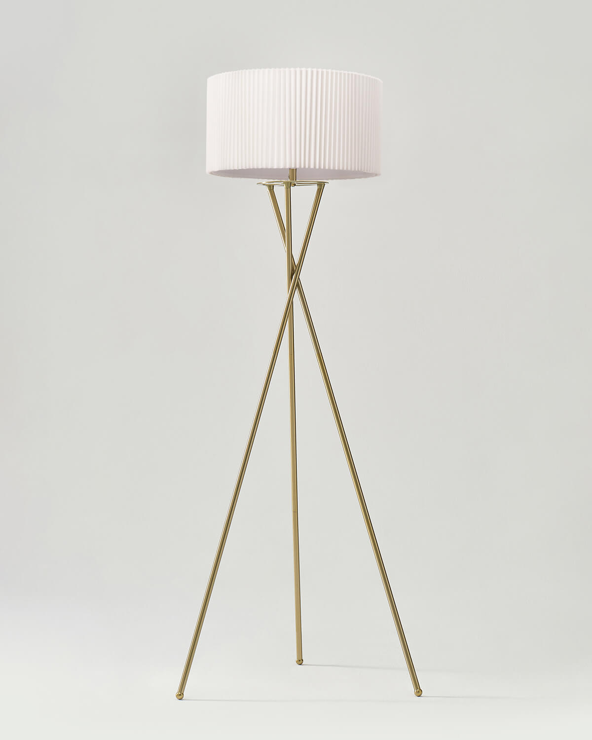 Glowmere Jaxon Crisscross Base Tripod LED Floor Lamp in brass