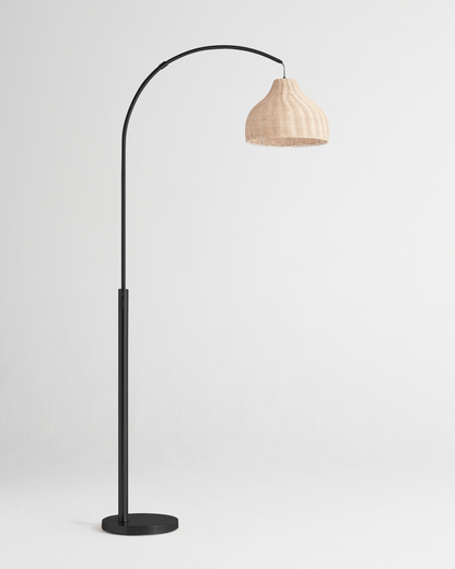 Glowmere Lark Arc Floor Lamp with Wicker Hanging Shade view 7