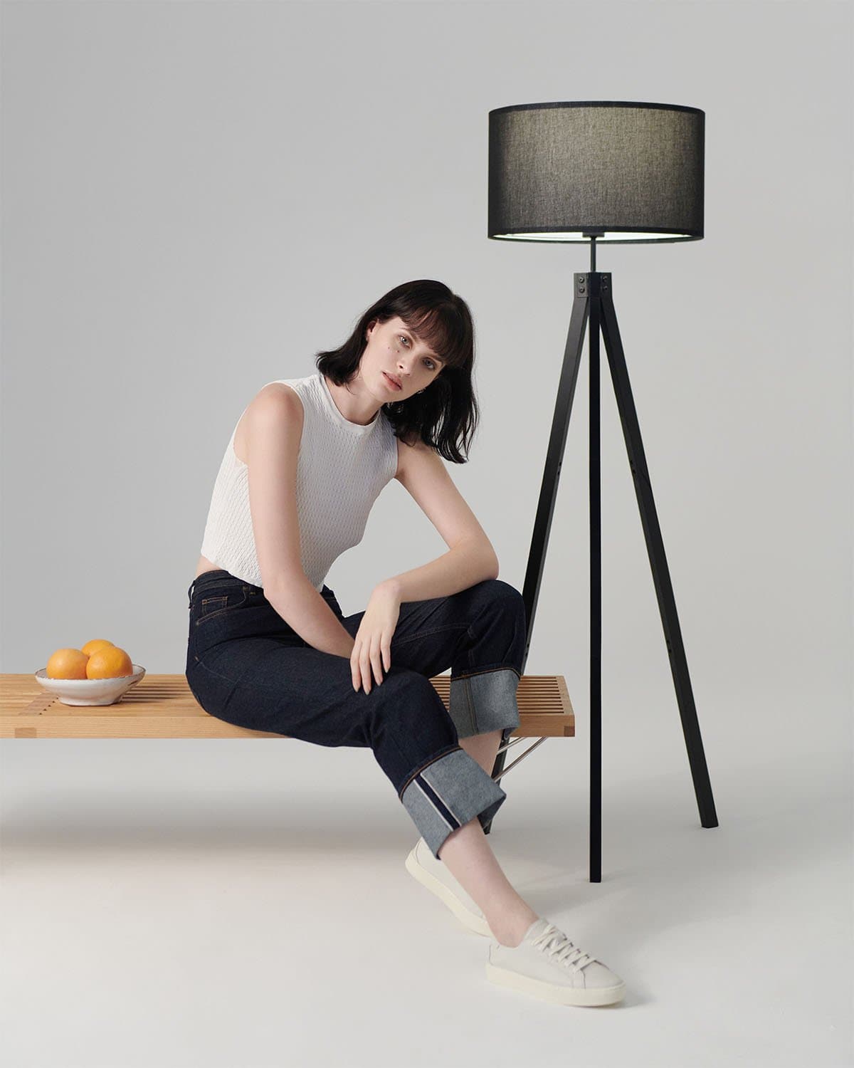 Glowmere Eden Wooden Tripod LED Floor Lamp in black