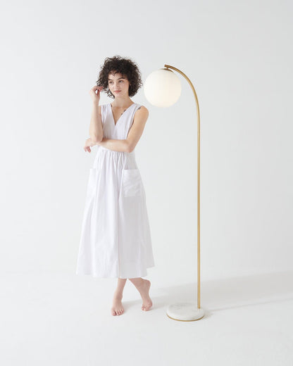 Glowmere Luna Drop Marble Base Glass Globe Floor Lamp in brass
