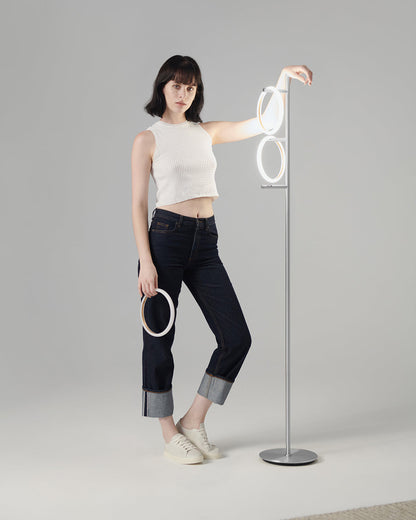 Glowmere Saturn Three Ring Pedal Switch Floor Lamp in silver