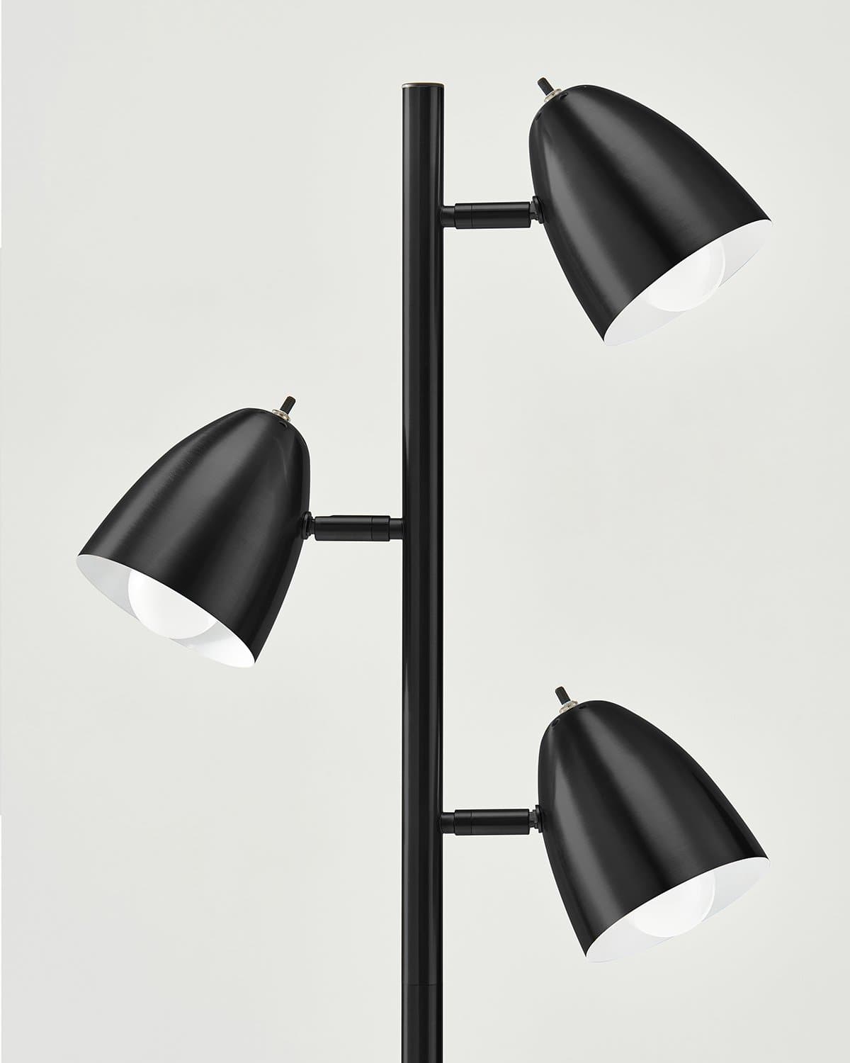 Glowmere Jacob Mid Century Three Head Floor Lamp in black