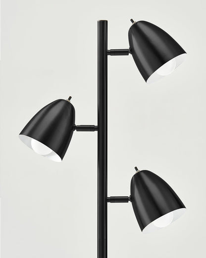 Glowmere Jacob Mid Century Three Head Floor Lamp in black