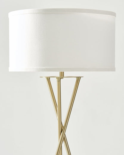 Glowmere Jaxon Crisscross Base Tripod LED Floor Lamp in brass