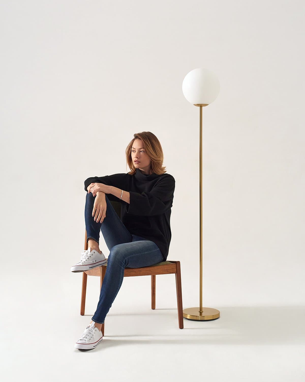 Glowmere Luna Brass Globe LED Floor Lamp in brass