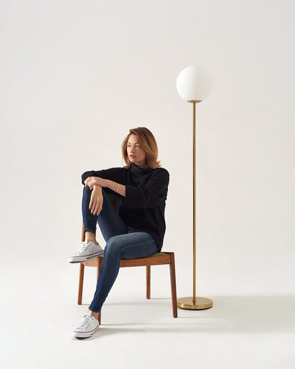 Glowmere Luna Brass Globe LED Floor Lamp in brass