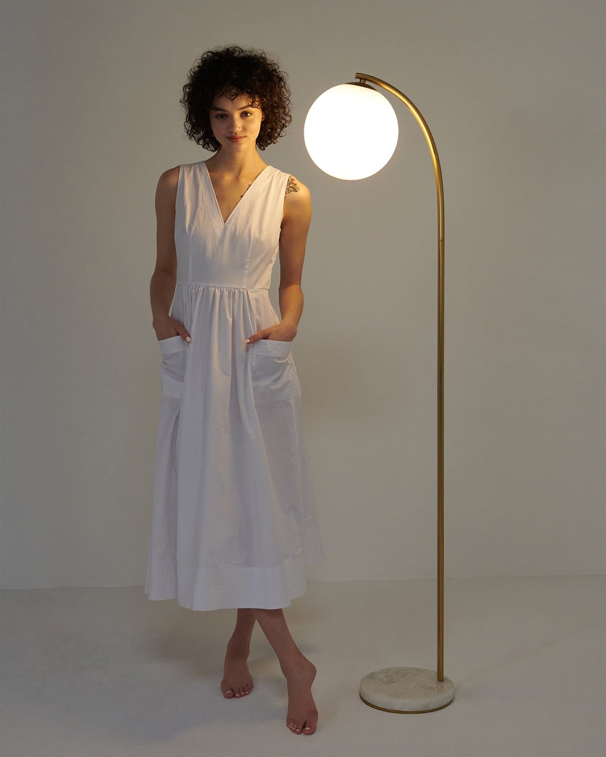 Glowmere Luna Drop Marble Base Glass Globe Floor Lamp overall view