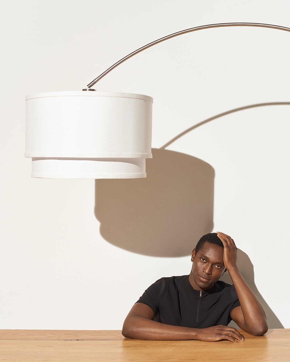 Glowmere Mason Arc LED Floor Lamp with Double Linen Shade view 4