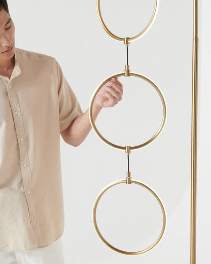 Glowmere 3 Ring Arc LED Floor Lamp with Touch Dimmer in brass
