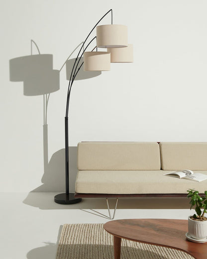 Glowmere Trilage Three Light Adjustable Arm Floor Lamp in black