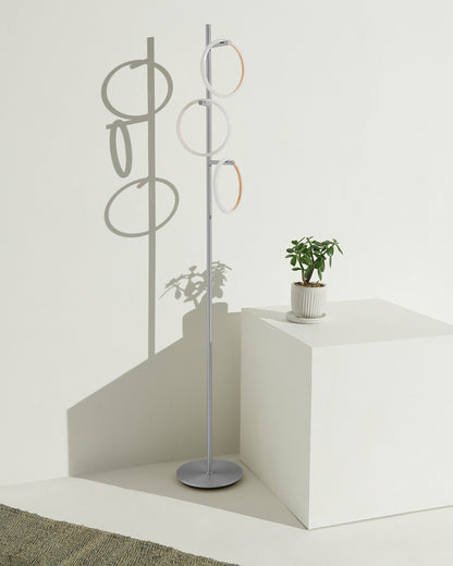 Glowmere Saturn Three Ring Pedal Switch Floor Lamp in silver