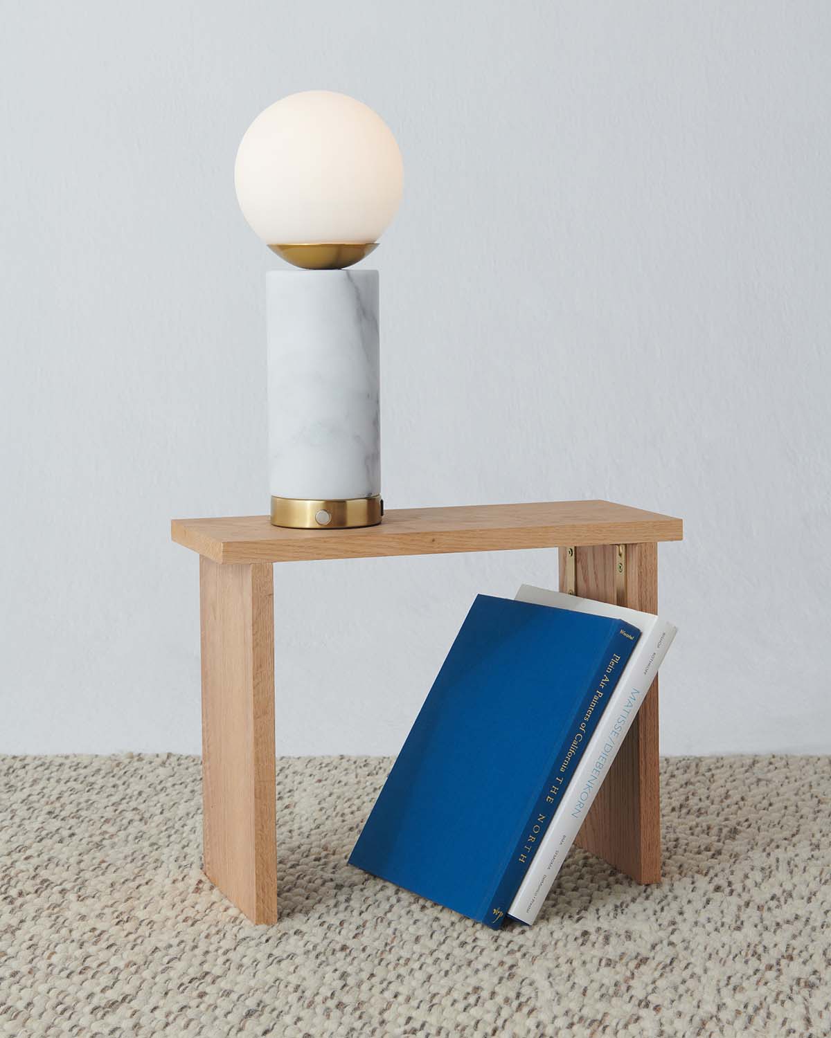 Glowmere Aspen Marble Base USB Table Lamp with Glass Globe in brass