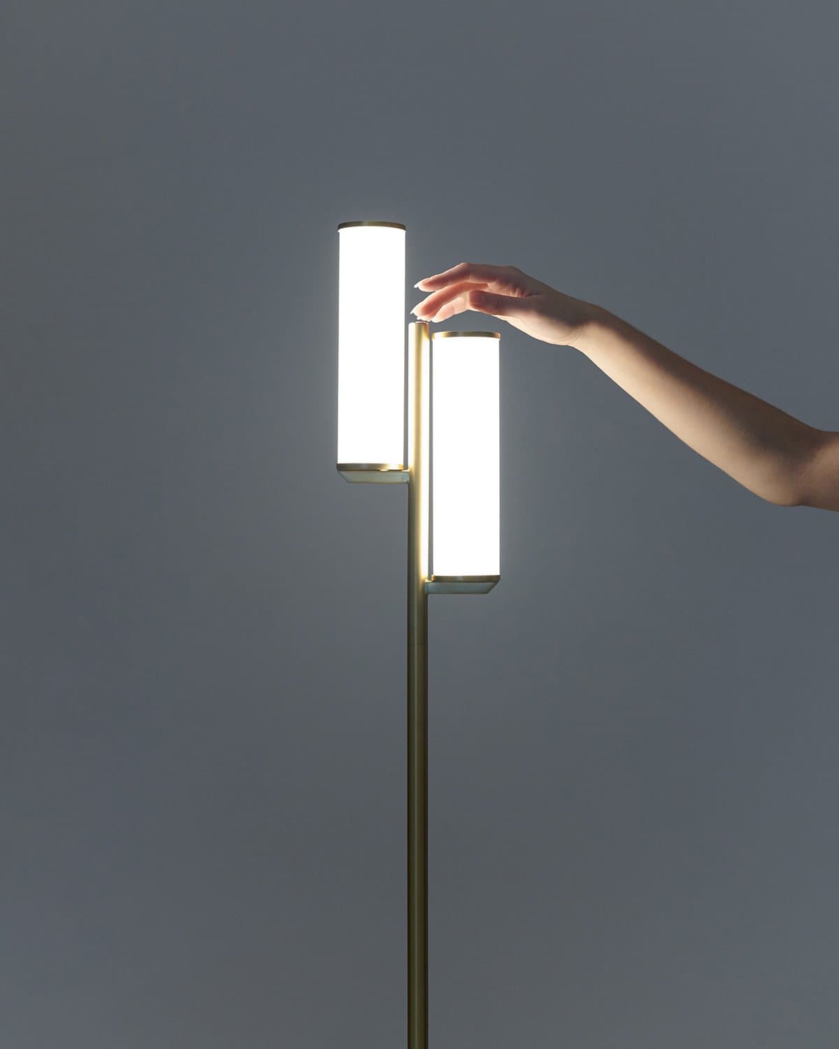Glowmere Gemini Touch Stem Floor Lamp in brass