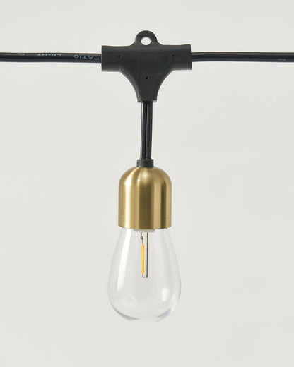 Glowmere Solar LED Hanging String Lights with Brass Sockets in brass
