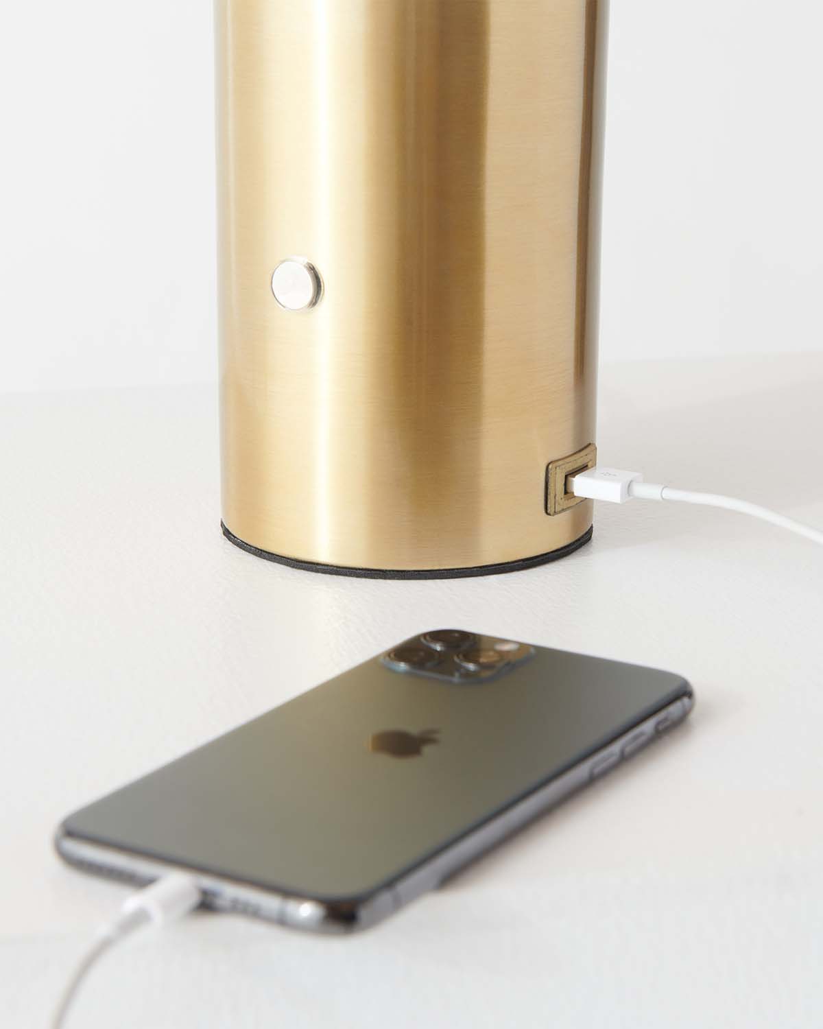 Glowmere Kai Brass Cylinder Frosted Glass Globe Table Lamp in brass