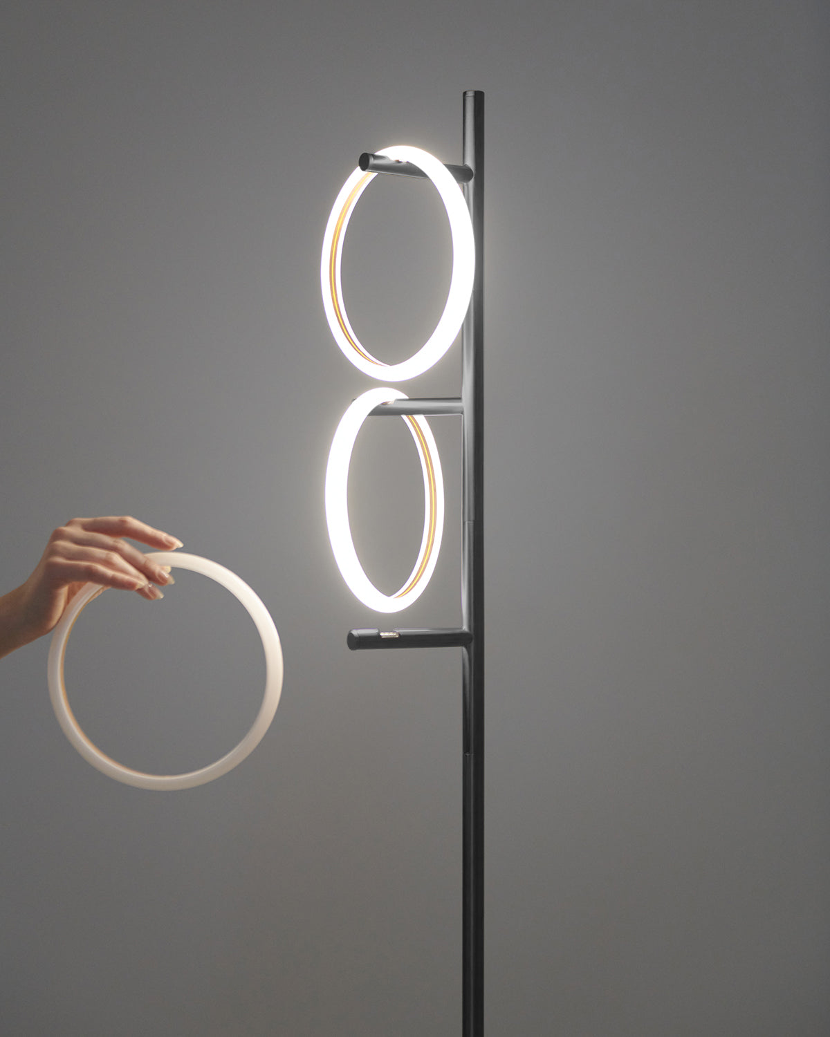 Glowmere Saturn Three Ring Pedal Switch Floor Lamp in black