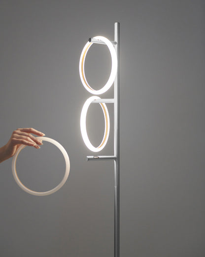 Glowmere Saturn Three Ring Pedal Switch Floor Lamp in silver