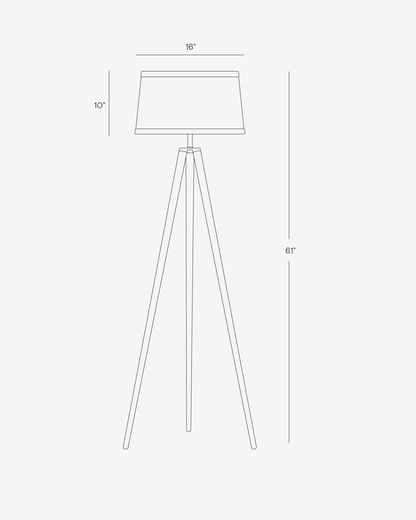 Glowmere Emma Wooden Tripod Floor Lamp with Linen Shade in wood
