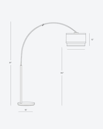 Glowmere Mason Arc LED Floor Lamp with Double Linen Shade in bronze