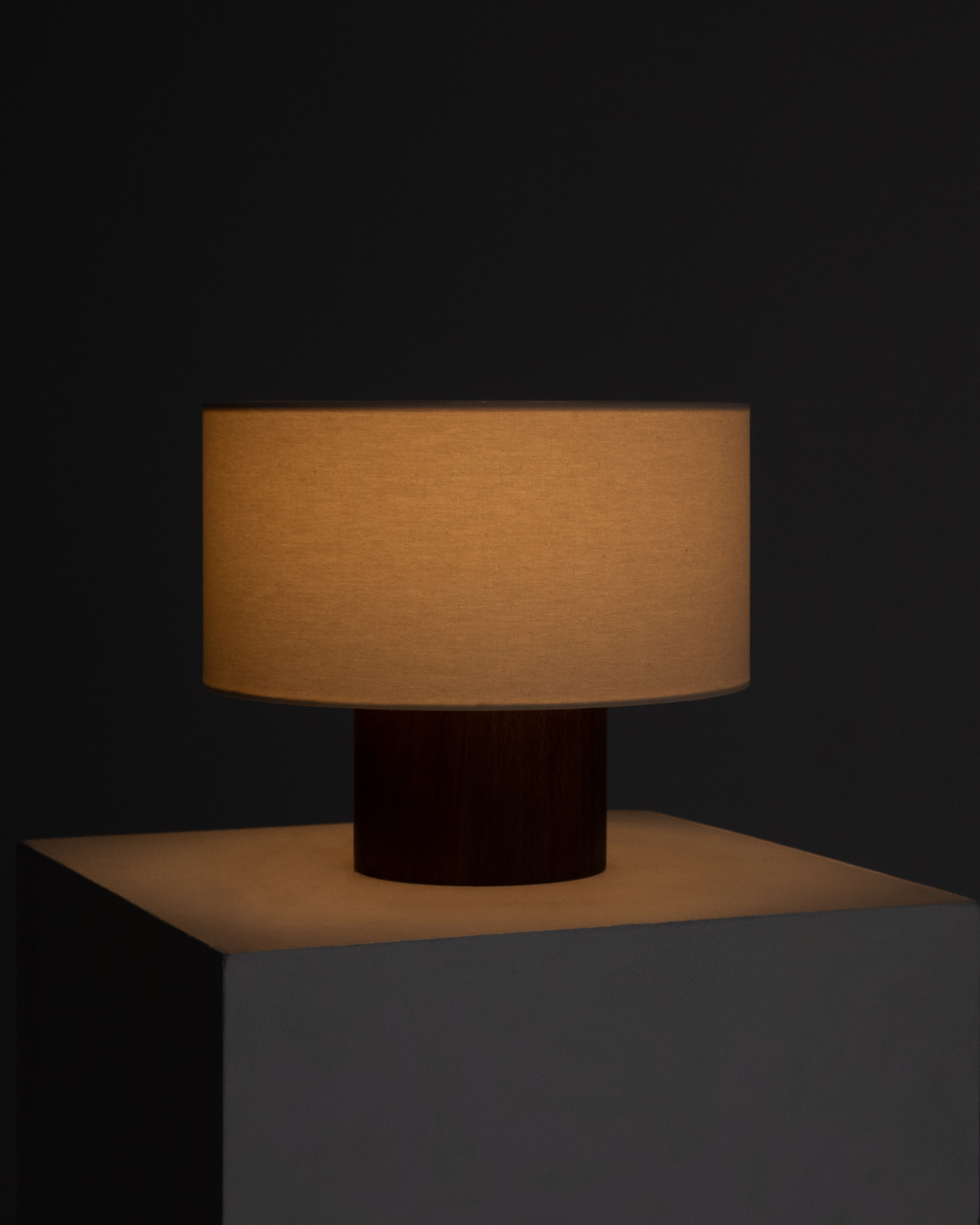 Glowmere Oliver Walnut Base Cylinder Linen Shade Table Lamp view 6