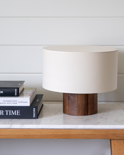 Glowmere Oliver Walnut Base Cylinder Linen Shade Table Lamp view 7