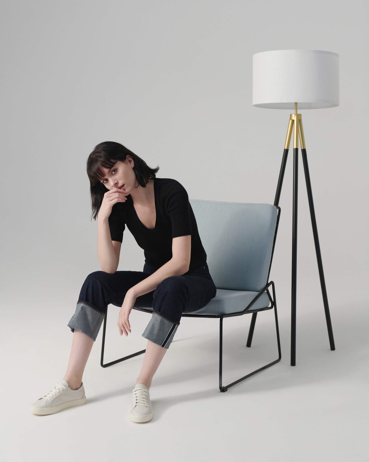 Glowmere Levi Tripod Floor Lamp with Linen Drum Shade view 2