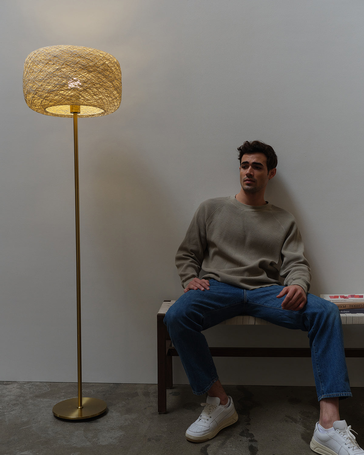 Glowmere Rowan Woven Shade Brass Pole Floor Lamp view 4