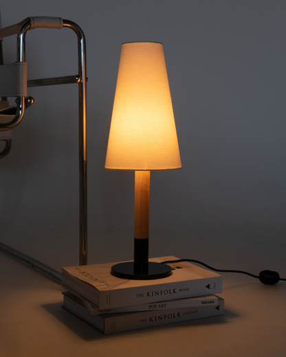 Glowmere Arthur Oak Stem Black Steel Base Table Lamp view 2