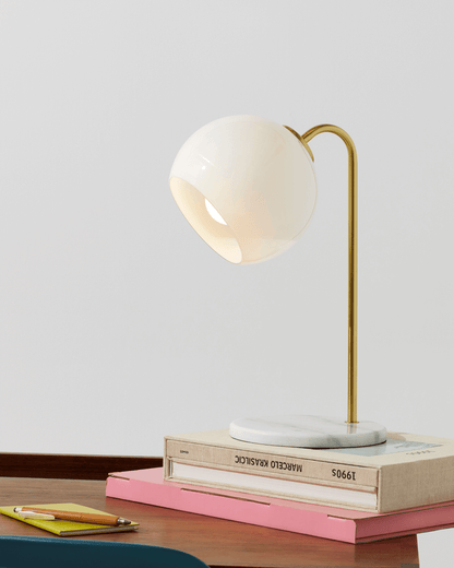 Glowmere Krystal Tilted Frosted Glass Shade Marble Base Table Lamp overall view