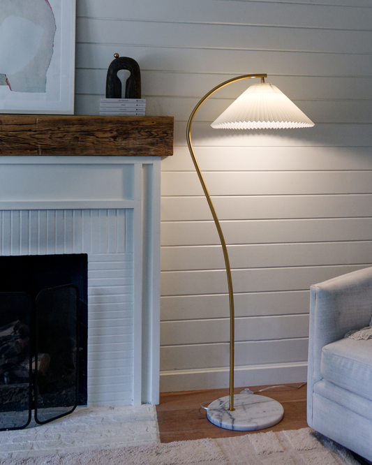 Glowmere Athena Curved Stem Marble Base Floor Lamp overall view