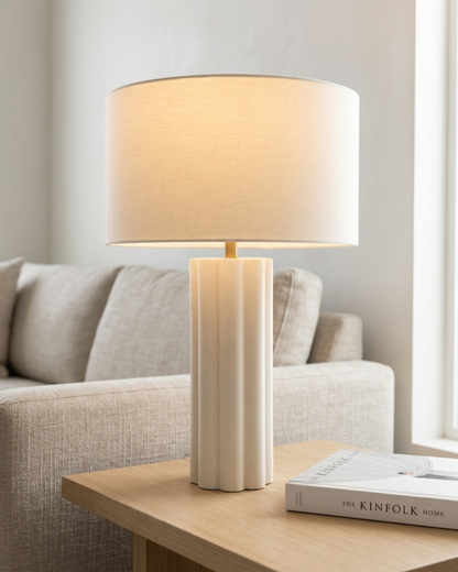 Glowmere Becca Fluted Ceramic Base Table Lamp with Cotton Shade overall view