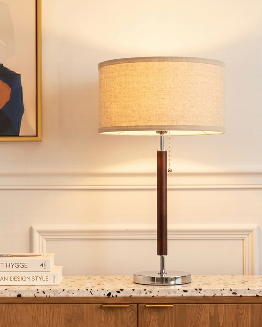 Glowmere Carter Walnut Finish Side Table and Desk Lamp overall view