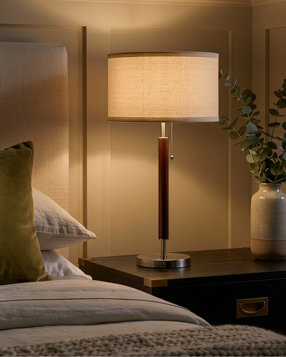 Glowmere Carter Walnut Finish Side Table and Desk Lamp in wood