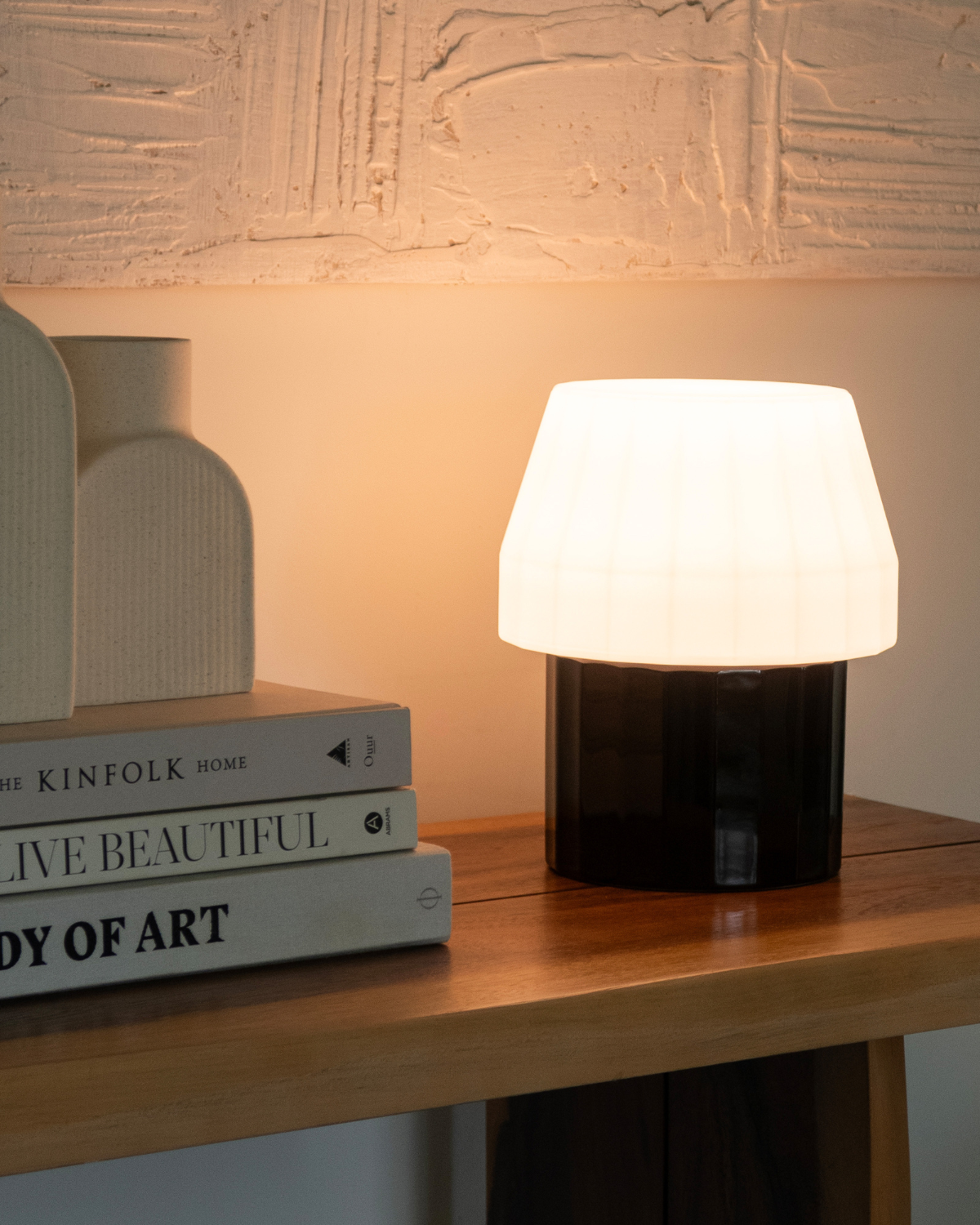 Glowmere Duke Glossy Black Base Frosted Glass Table Lamp overall view