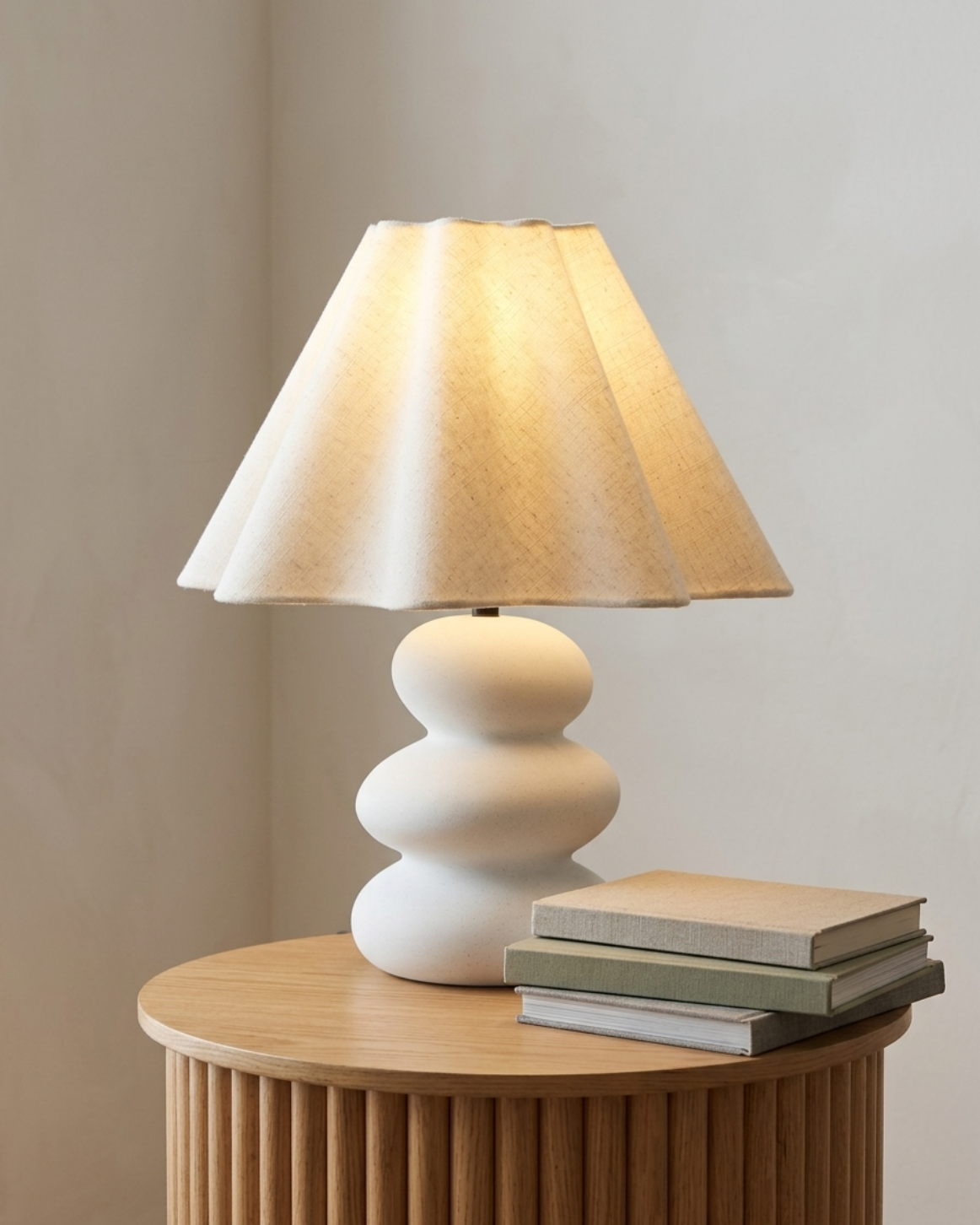 Glowmere Kelsey Textured Ceramic Table Lamp with Fluted Linen Shade overall view