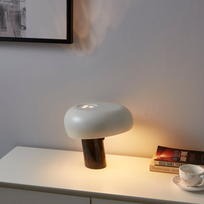 Glowmere Kingpin Transparent Disk Black Marble Table Lamp in marble
