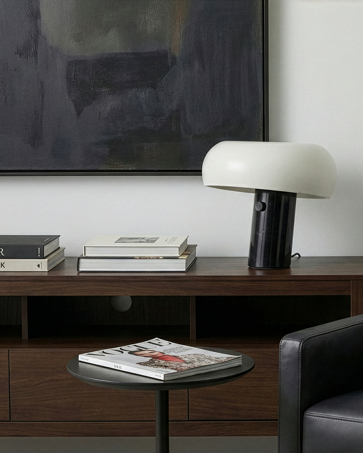Glowmere Kingpin Transparent Disk Black Marble Table Lamp in marble