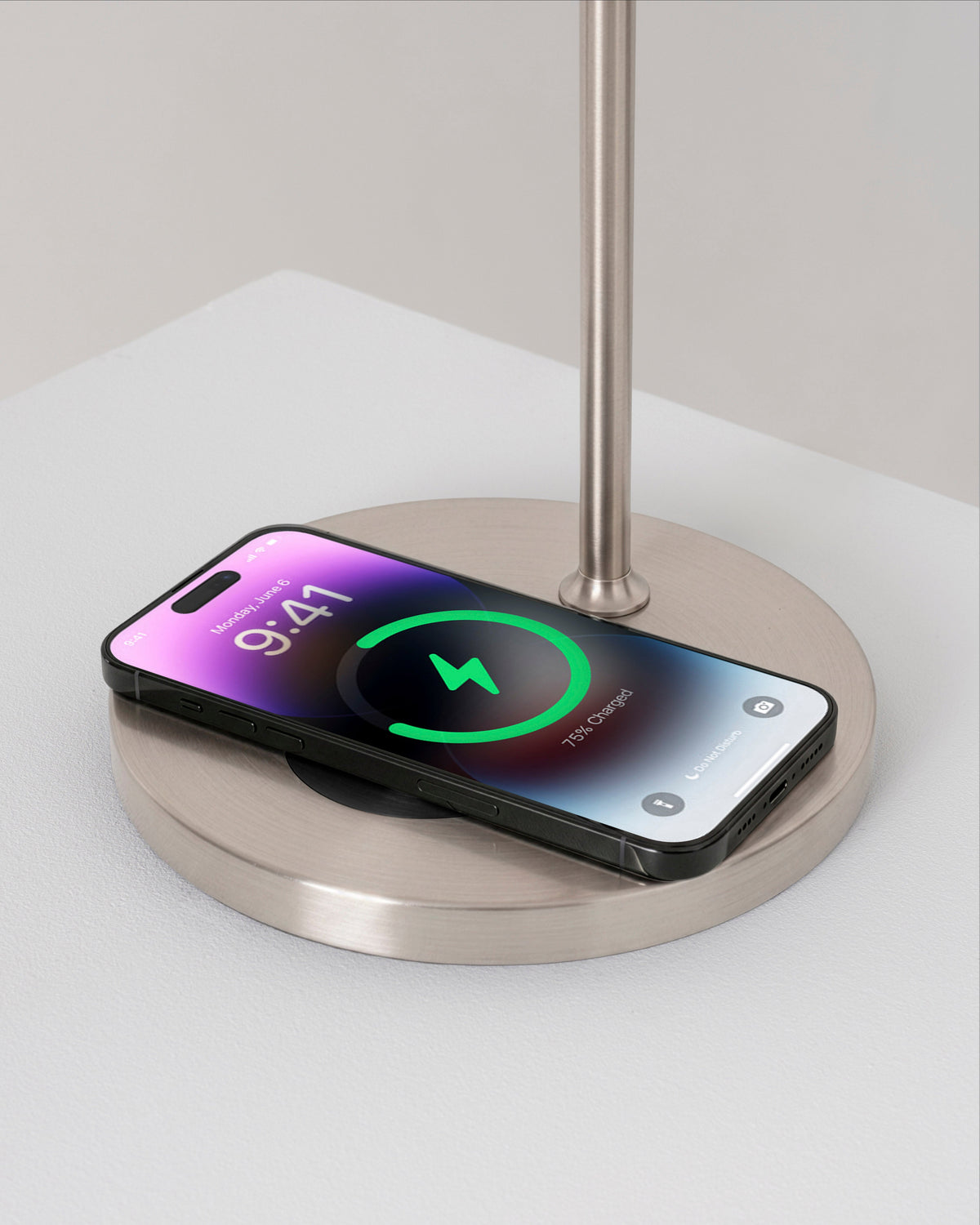 Glowmere Leaf Swing Arm Table Lamp with Wireless Charger in nickel