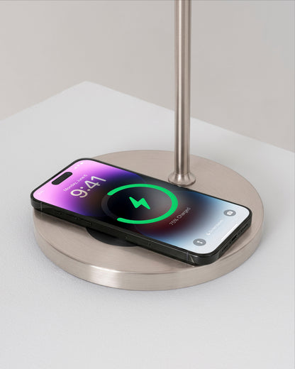 Glowmere Leaf Swing Arm Table Lamp with Wireless Charger in nickel