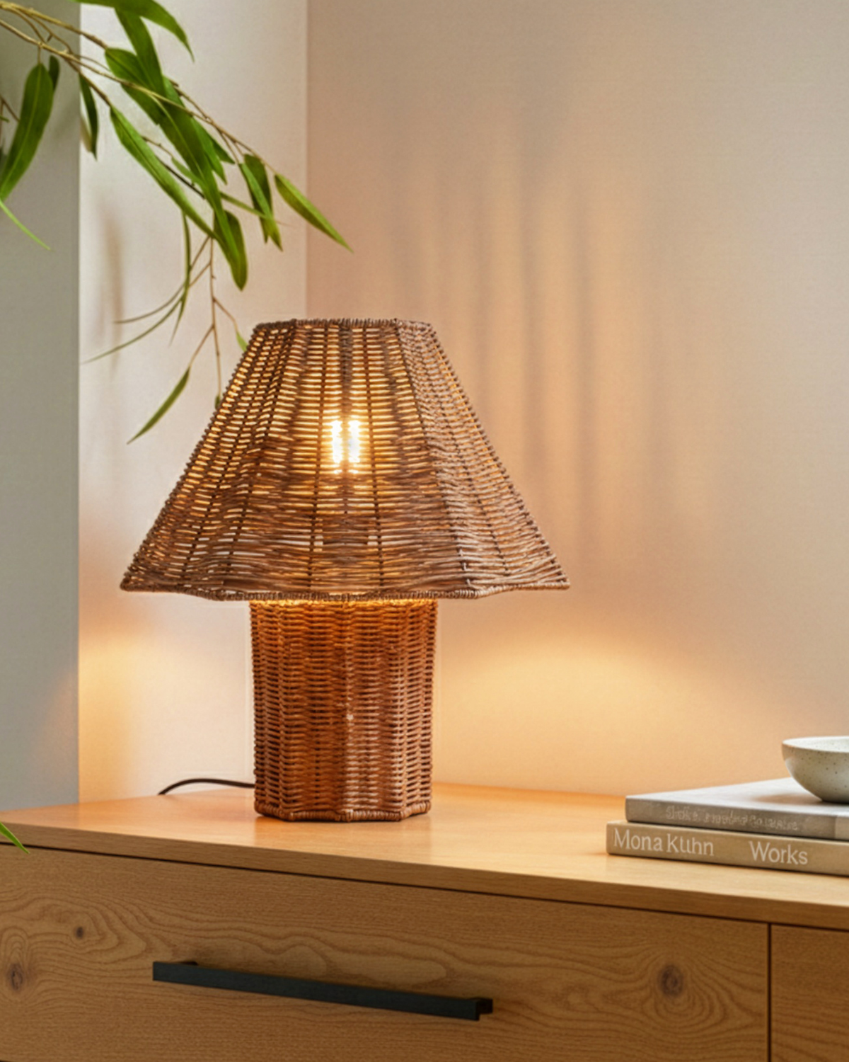 Glowmere Leon Rattan Woven Table Lamp overall view