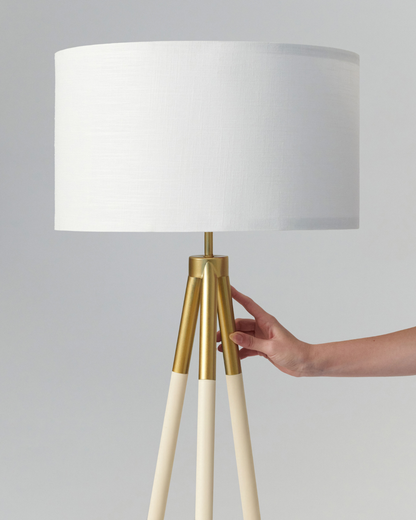 Glowmere Levi Tripod Floor Lamp with Linen Drum Shade in cream