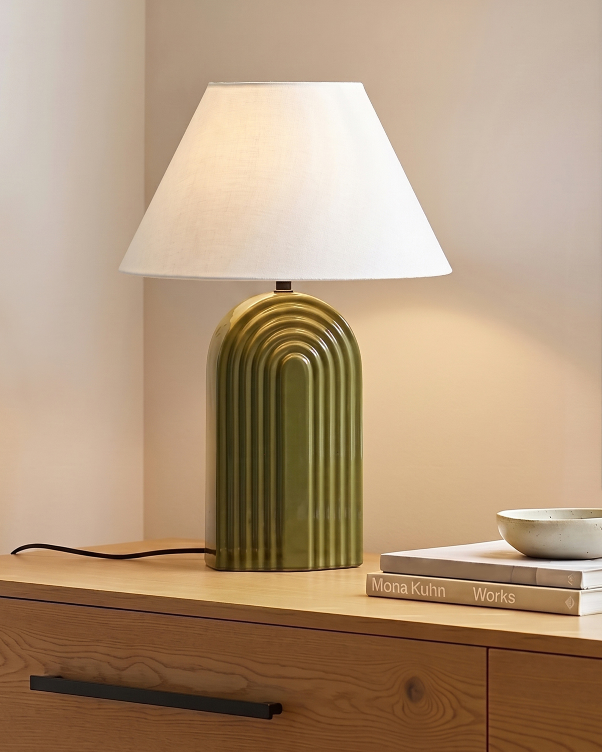 Glowmere Phoebe Arch Ceramic Base Empire Shade Table Lamp view 3