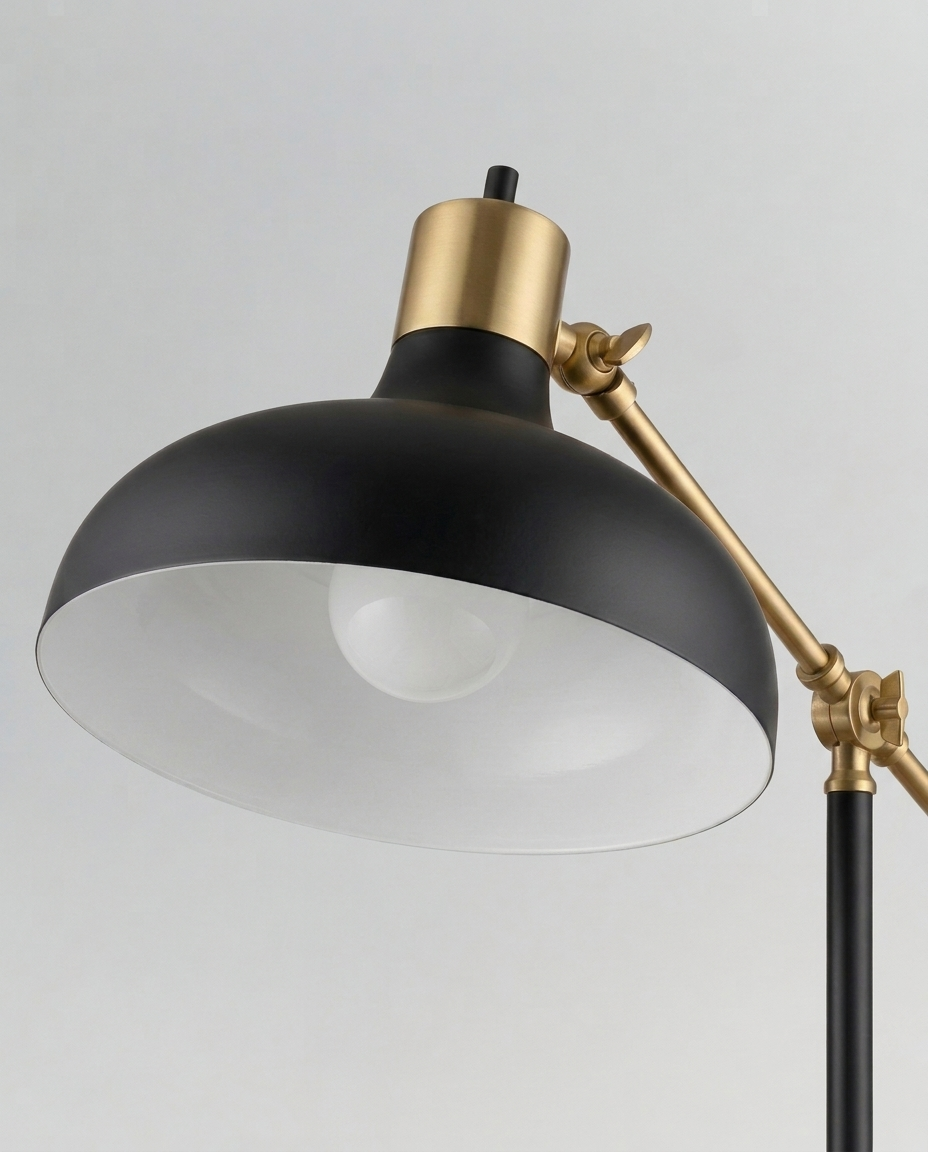 Glowmere Wyatt Adjustable Arm Drafting Style Floor Lamp in black