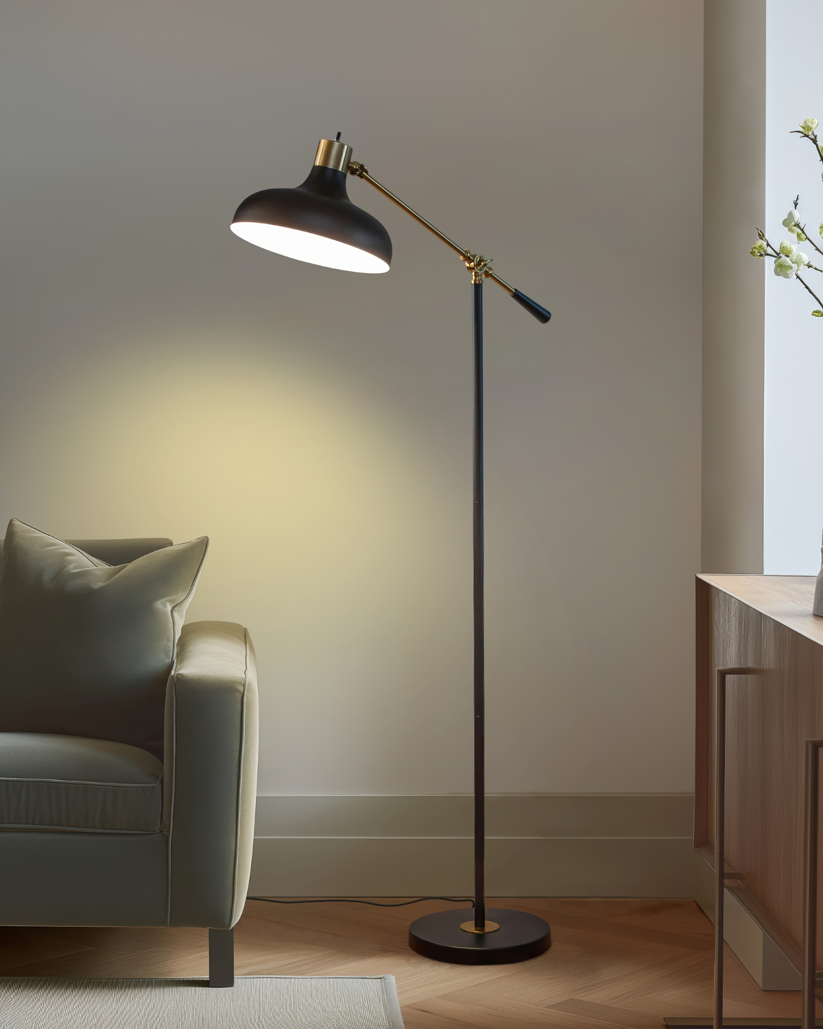 Glowmere Wyatt Adjustable Arm Drafting Style Floor Lamp in black