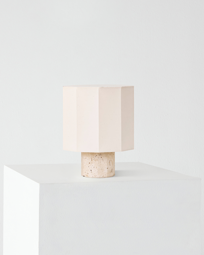 Glowmere Cleo Travertine Base Cream Drum Shade Table Lamp view 2
