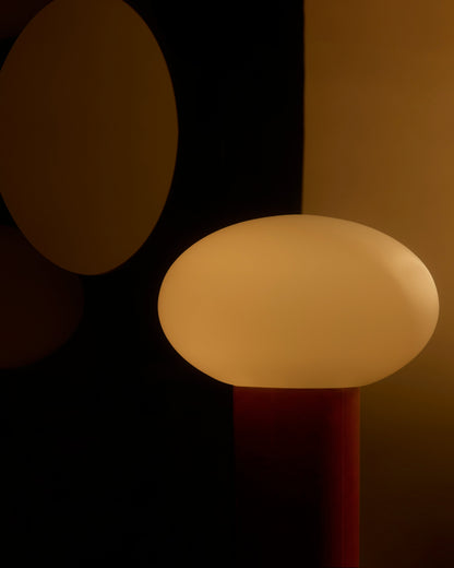 Glowmere Ivy Frosted Oval Globe Minimalist Table Lamp in red