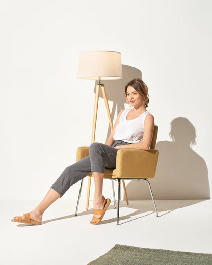 Glowmere Emma Wooden Tripod Floor Lamp with Linen Shade view 2