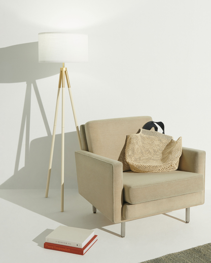 Glowmere Levi Tripod Floor Lamp with Linen Drum Shade in cream